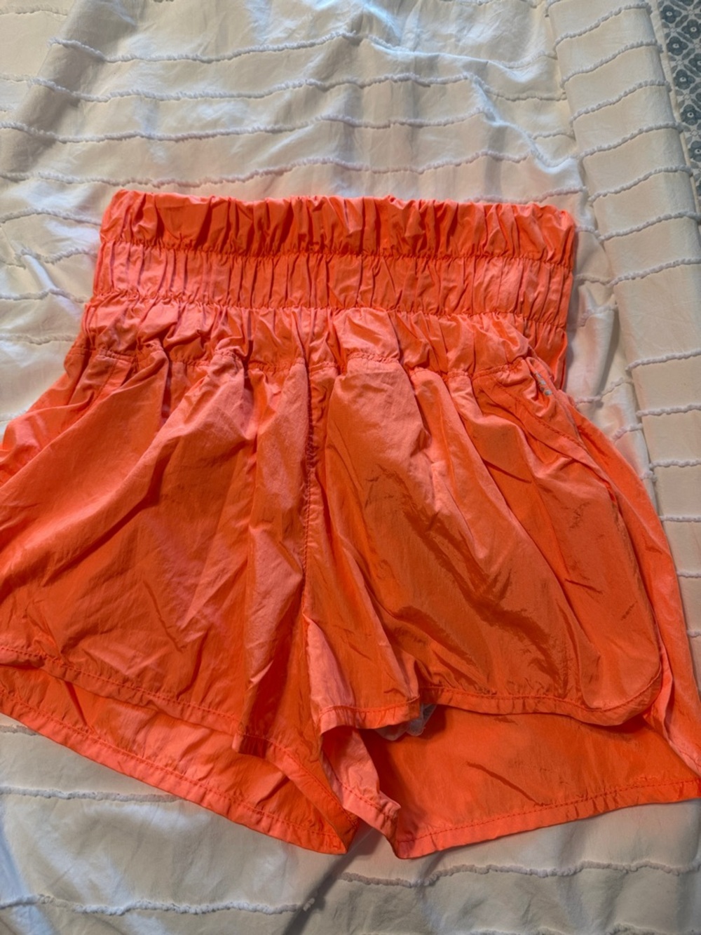 Used Free People High-Waist Smocked Neon Orange Shorts